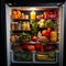 Abundant freshness Open fridge filled with healthy fruits and vegetables