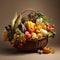 Abundant Thanksgiving Harvest: Basket of Fruits and Vegetables