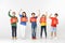 Abuse. Group of children with red banners isolated in white