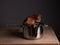 Abyssinian Kitten relaxing in cooking pot