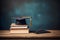 Academic Ambiance,Graduation Cap on Chalkboard\\\'s Edge, Glasses, Pencils Resting Nearby on Wooden Floor.GenerativeAI.