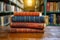 Academic ambiance Old books stacked on a rustic wooden table