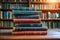 Academic ambiance Old books stacked on a rustic wooden table