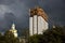 Academy of Science building in Moscow. Dramatic stormy sky background