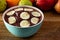 Acai with banana (AÃ§ai), Brazilian Tradicional Fruit with Tropical Fruits on a Bowl on Wooden Table