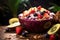 Acai bowl with granola and coconut healthy food background