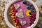 Acai bowl smoothie pitaya hearts blueberry goji