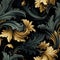 Acanthus leaves seamless foliage pattern, medieval vintage style, painted baroque botanical leaves