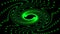 Accelerating and decelerating a large rippling green vortex of light particles on a black abstract background