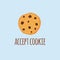 Accept Cookies, text. Protection of personal information cookie mascot character.