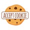 Accept Cookies, text. Protection of personal information cookie mascot character.