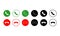 Accept and decline call or red, green, black and white buttons yes no with handset silhouettes icon. Call answer on isolated white