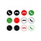 Accept and decline call or red, green, black and white buttons yes no with handset silhouettes icon. Call answer on isolated white