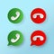 Accept and decline Green and red phone handset in chat bubble icon in paper cut style on blue background Calling and disconnection