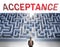 Acceptance can be hard to get - pictured as a word Acceptance and a maze to symbolize that there is a long and difficult path to