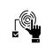 Access by fingerprint black icon concept. Access by fingerprint flat vector symbol, sign, illustration.