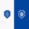 Access, World, Protection, Globe, Shield Line and Glyph Solid icon Blue banner Line and Glyph Solid icon Blue banner