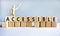 Accessible symbol. The word accessible on wooden cubes. Wooden model of human. Businessman icon. Beautiful white background.