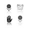 Accessories in boho style drop shadow black glyph icons set. Palmistry, witchcraft and esoteric amulets. Dreamcatcher