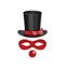 Accessories for clown - hat, mask, red nose are isolated on whit