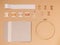 Accessories for cross stitch on a beige background, flat lay, copy space