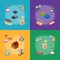 Accessories for Domestic Pets Banner Card Set Care Animal Isometric View. Vector