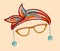 Accessory for the face. Fashionable headscarf and stylish glasses. Portrait mask.