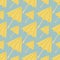 Accessory seamless pattern with yellow umbrellas. Blue background. Season rainy print