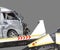 Accident Car Slide on truck for move. van car have damage by accident on road take with slide truck move . Isolated on gray