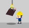 Accident from lifting chain holding heavy metal sheet above worker,unsafe situation,safety engineering cartoon style,Vector illust