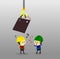 Accident from lifting chain holding heavy metal sheet above worker,unsafe situation,safety engineering cartoon style,Vector illust