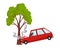 Accident on road car damaged. Road accident icon. Car crash when met a tree. Damaged vehicle insurance. Damaged auto