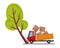 Accident on road car damaged. Road accident icon. Truck crash when met a tree. Damaged vehicle insurance. Damaged auto