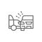 Accident, side collision with two automobiles, car crash line icon.