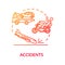 Accidents, catastrophes concept icon. Aircraft crash, traffic traumatism, fatal incidents factor, car crash idea thin