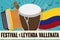 Accordion, Caja, Guacharaca, Colombian Flag and Scroll for Vallenato Festival, Vector Illustration