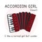 Accordion Girl Definition simple fun accordion poster clipart cartoon style. Keyboard instrument accordion lover hand drawn doodle