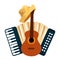 accordion with guitar and gardener straw hat