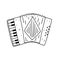 Accordion in hand drawn doodle style. Musical instrument vector icon isolated on white background.