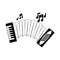 Accordion music instrument in black and white