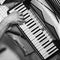 Accordionist plays vintage accordion, stylized photo