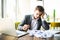 Accountant businessman working with documents in office having a stress.