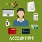 Accountant profession and objects flat icons