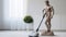 Accountant Size Ancient Greek Marble Man Statue Cleaning Carpet With Dyson Vacuum Cleaner