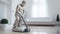 Accountant Size Ancient Greek Marble Man Statue Cleaning Carpet With Dyson Vacuum Cleaner