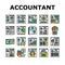 accountant tax office icons set vector