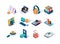 Accounting and auditing isometric icons set.