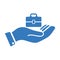 Accounting, balance, business, hand bag icon. Blue vector design.