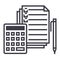 Accounting,calculator, pen, checkbox, docs vector line icon, sign, illustration on background, editable strokes