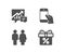 Accounting, Hold smartphone and Restroom icons. Discount offer sign. Supply and demand, Phone call, Wc toilet.